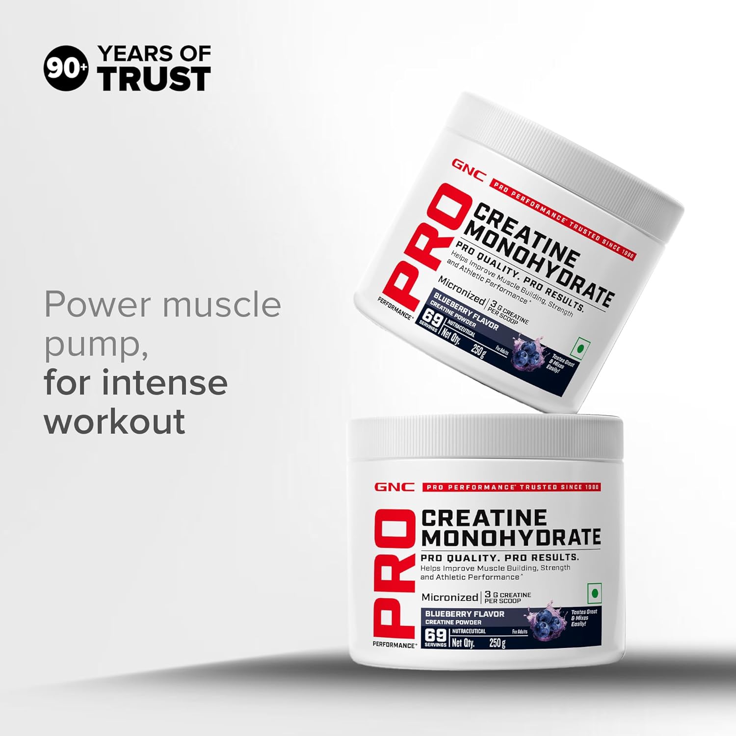 GNC Pro Performance Creatine Monohydrate - 3000mg Creatine Per Scoop | Micronized for Faster Absorption | Boosts Energy, Muscle Volume & Performance | Gluten-Free | Blueberry | 250gm