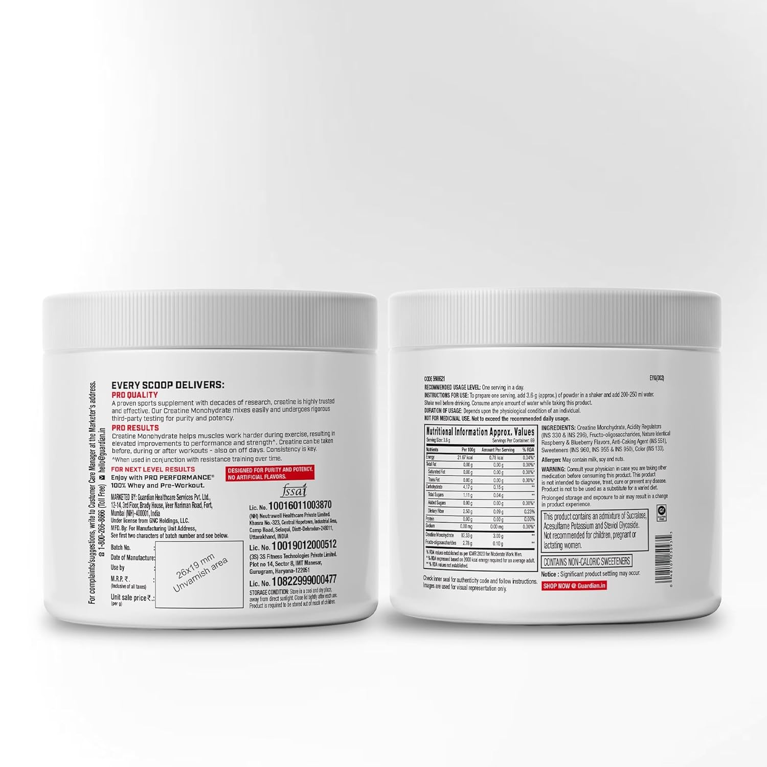 GNC Pro Performance Creatine Monohydrate - 3000mg Creatine Per Scoop | Micronized for Faster Absorption | Boosts Energy, Muscle Volume & Performance | Gluten-Free | Blueberry | 250gm