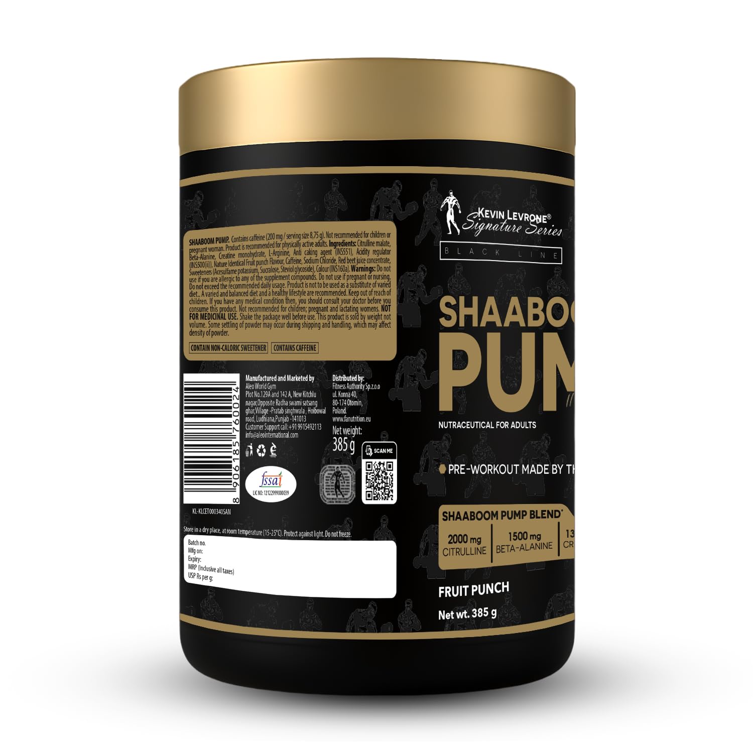 Kevin Levrone Shaaboom Pump Pre-Workout Supplement | 6000mg Citrulline, 3000mg Beta-Alanine, 400mg Caffeine | Intense Muscle Pump & Energy | Fruit Punch Flavour 385g