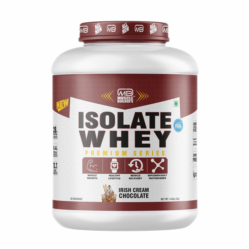 MB Muscle Builder 100% Isolate Whey Protein Powder With High Protein, BCAA And Digestive Enzyme - 4.4Lbs (Chocolate)