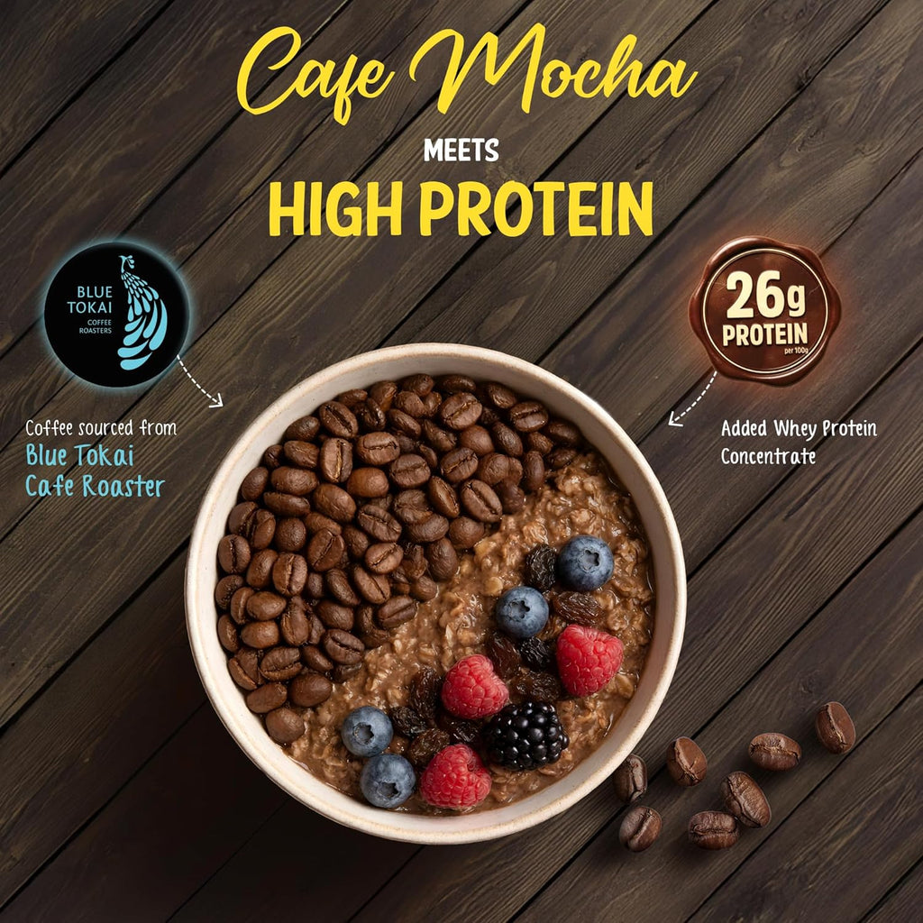 MuscleBlaze High Protein Oats (Blue Tokai Cafe Mocha, 1kg) | 26g Protein | Breakfast Cereals for Weight Management