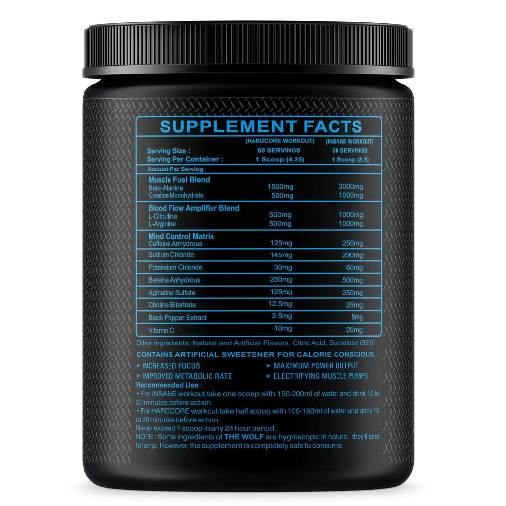 M B Muscle Builder's The Wolf Pre Workout Gym Supplement to Boost Your Energy & Performance/Body Building Powder for Men & Women [30-60 Servings, Pina Colada, 255g]