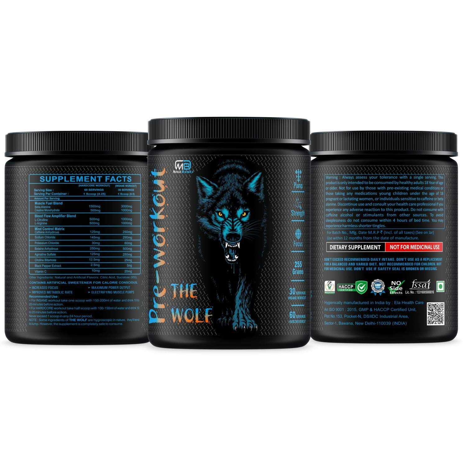 M B Muscle Builder's The Wolf Pre Workout Gym Supplement to Boost Your Energy & Performance/Body Building Powder for Men & Women [30-60 Servings, Pina Colada, 255g]