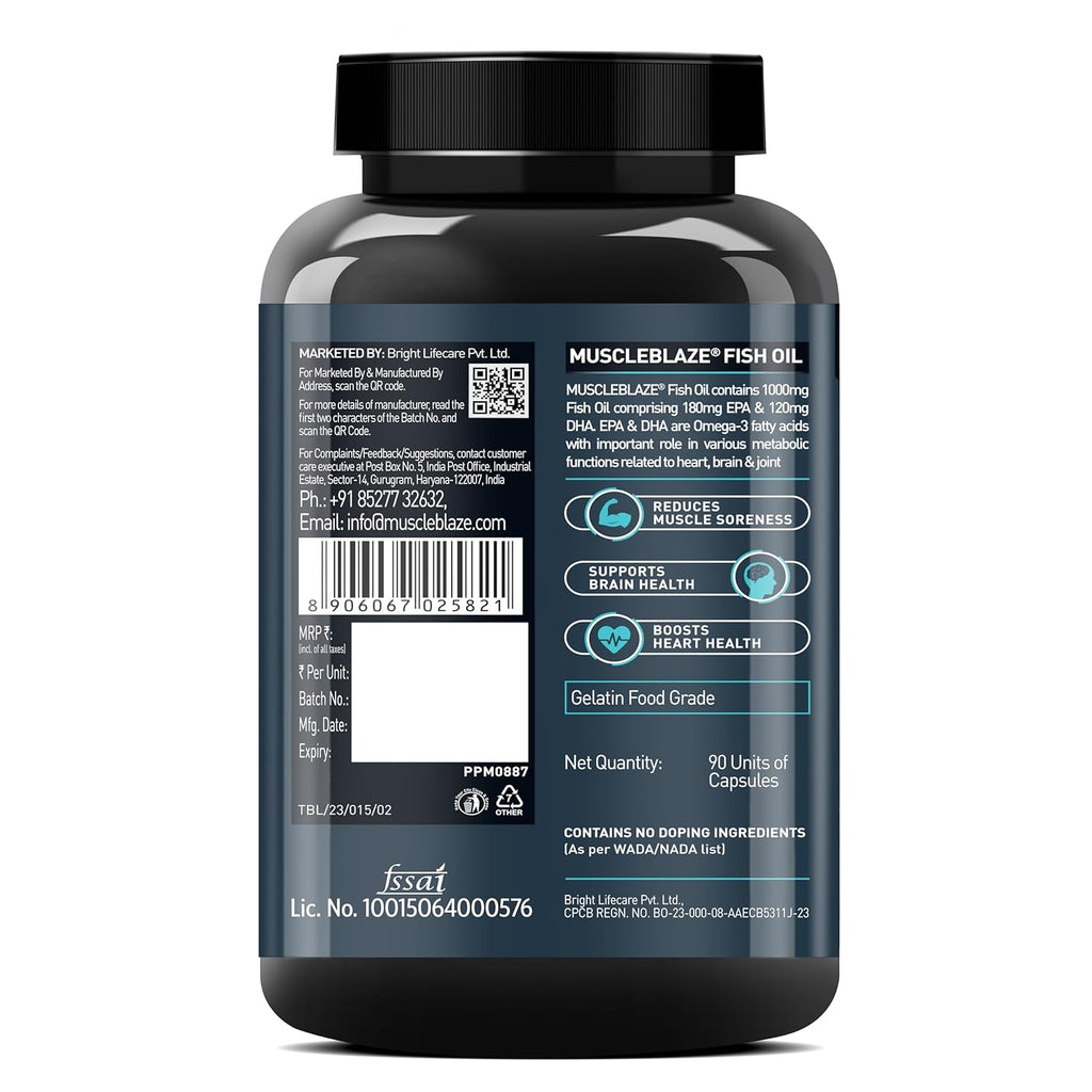 MuscleBlaze Omega 3 Fish Oil (90 Capsules) | Trustified Certified for Accuracy & Purity | 1000mg Omega 3 with 180mg EPA & 120mg DHA