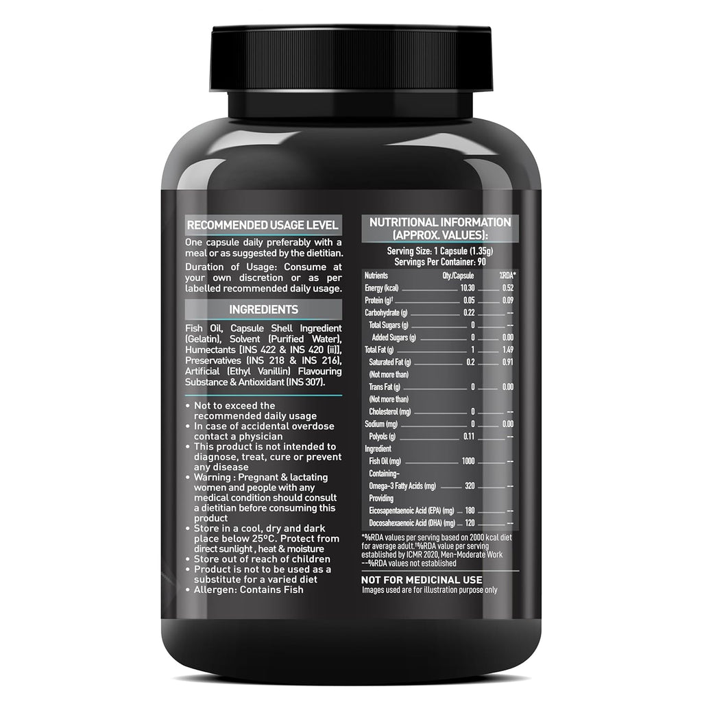 MuscleBlaze Omega 3 Fish Oil (90 Capsules) | Trustified Certified for Accuracy & Purity | 1000mg Omega 3 with 180mg EPA & 120mg DHA