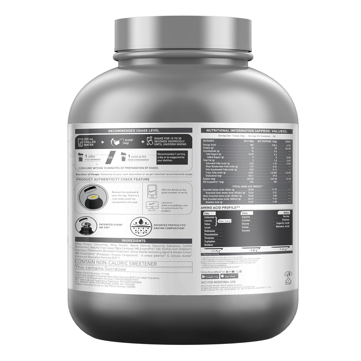MuscleBlaze Biozyme Performance Whey Protein Powder, Magical Mango (2kg / 4.4lbs) | 25g Protein Per Scoop | Clinically Tested 50% Higher Protein Absorption