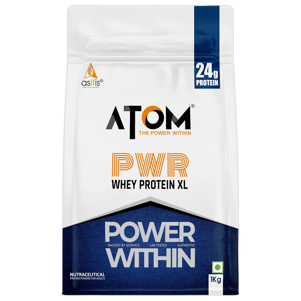 AS-IT-IS ATOM PWR Whey XL - Powered with Fermented Yeast Protein Isolate, 24g Protein, with DigeZyme®, Easy Digest, Lean Muscle Gains & Strength, Rapid Recovery, 1kg Choco Hazel Fusion