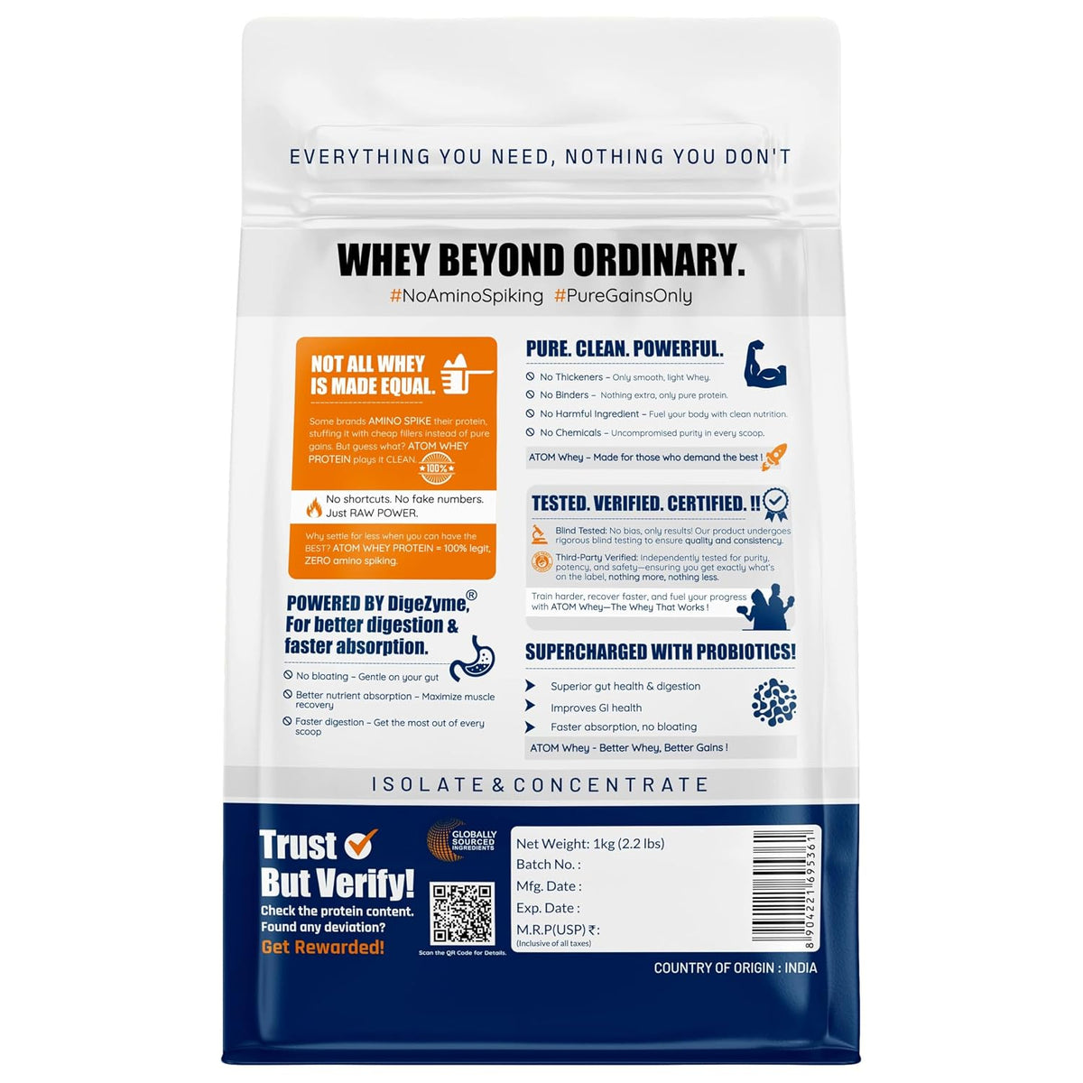 AS-IT-IS ATOM Whey Protein 1kg | 27g protein | Isolate & Concentrate | Kesar Kulfi | USA Labdoor Certified | With Digestive Enzymes for better absorption