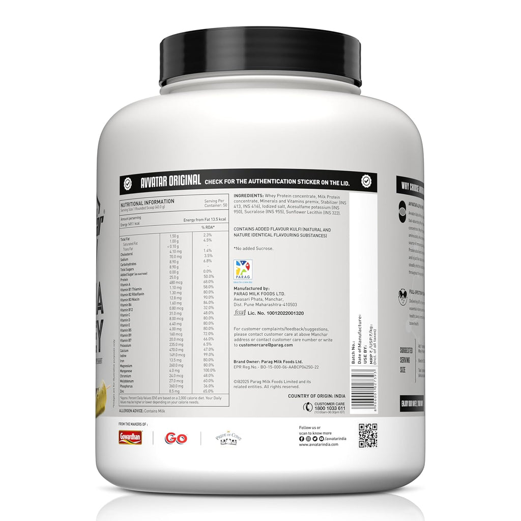 avvatar ALPHA WHEY PROTEIN | 2Kg | Malai Kulfi Flavour | 25g Protein | 50 Servings