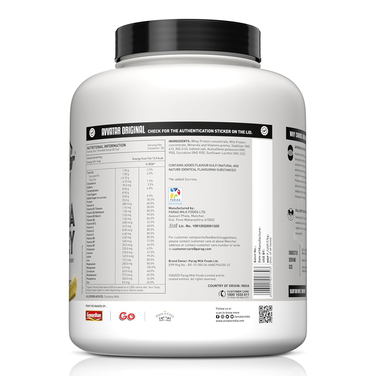avvatar ALPHA WHEY PROTEIN | 2Kg | Malai Kulfi Flavour | 25g Protein | 50 Servings