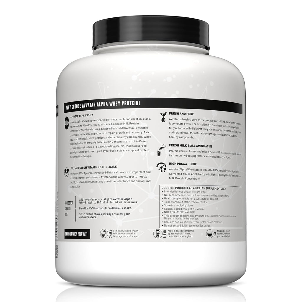 avvatar ALPHA WHEY PROTEIN | 2Kg | Malai Kulfi Flavour | 25g Protein | 50 Servings