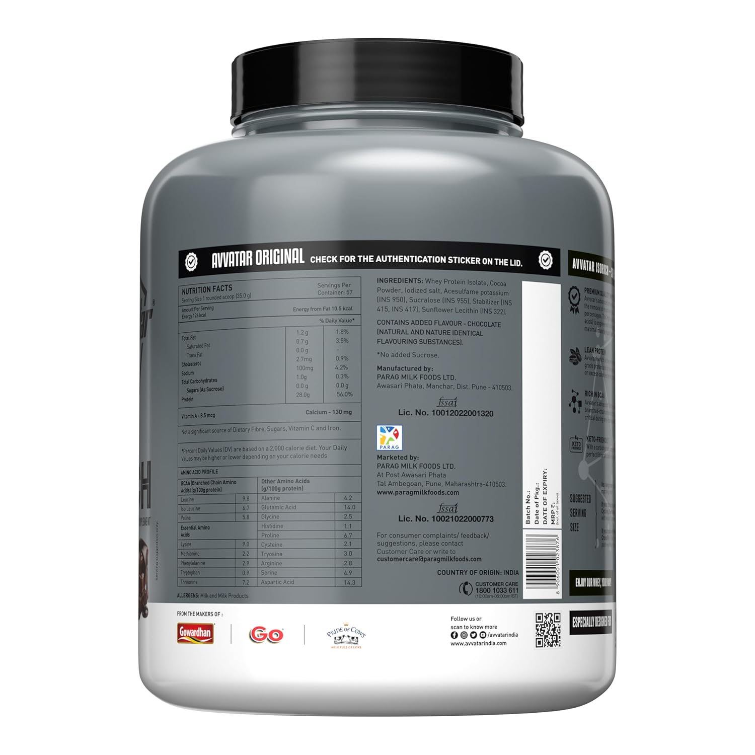 avvatar ISORICH WHEY PROTEIN | 2Kg | Belgian Chocolate Flavour | 28g Protein | 57 Servings | Isolate