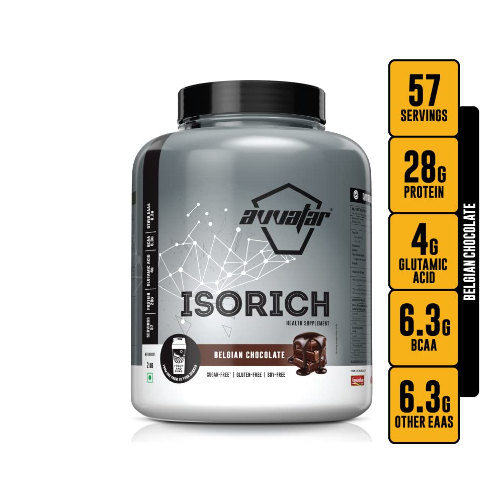 avvatar ISORICH WHEY PROTEIN | 2Kg | Belgian Chocolate Flavour | 28g Protein | 57 Servings | Isolate