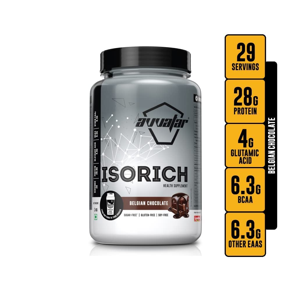 avvatar ISORICH WHEY PROTEIN | 1Kg | Belgian Chocolate Flavour | 28g Protein | 29 Servings | Isolate