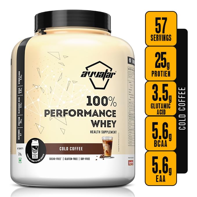 avvatar PERFORMANCE WHEY PROTEIN | 2Kg | Cold Coffee Flavour | 25g Protein | 57 Servings