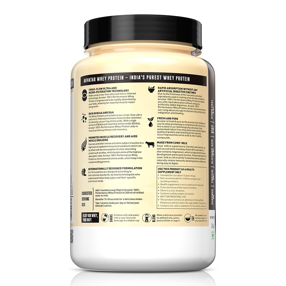 avvatar PERFORMANCE WHEY PROTEIN | 1Kg | Belgian Chocolate Flavour | 25g Protein | 29 Servings