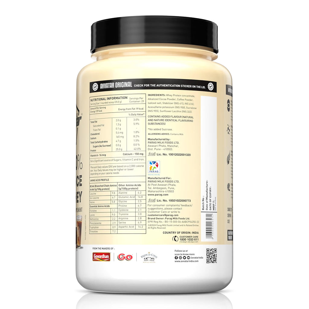 avvatar PERFORMANCE WHEY PROTEIN | 1Kg | Cold Coffee Flavour | 25g Protein | 29 Servings