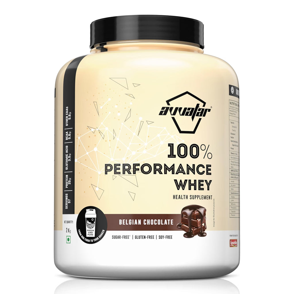 avvatar PERFORMANCE WHEY PROTEIN | 2Kg | Belgian Chocolate Flavour | 25g Protein | 57 Servings