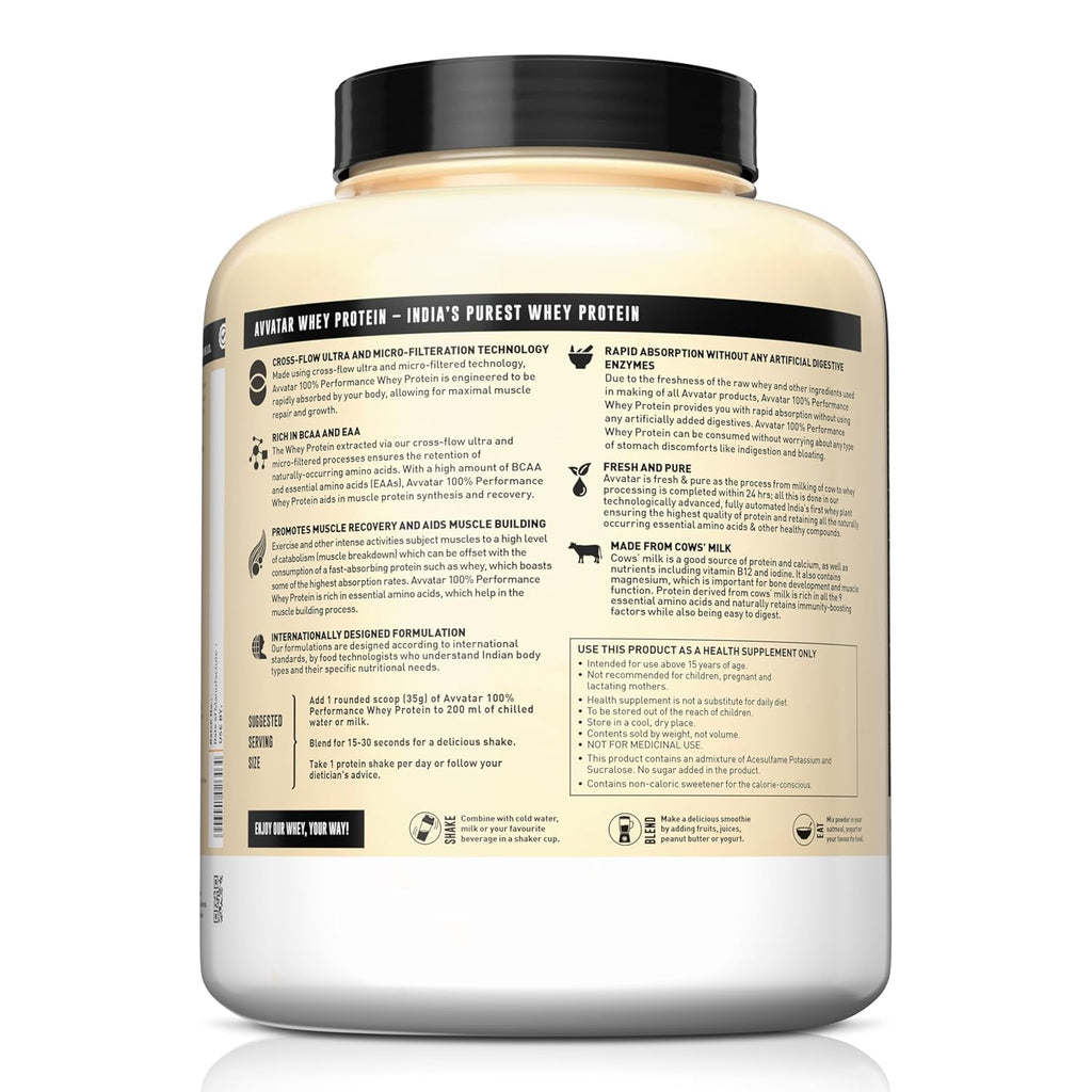 avvatar PERFORMANCE WHEY PROTEIN | 2Kg | Belgian Chocolate Flavour | 25g Protein | 57 Servings