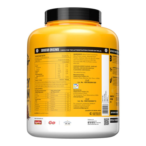 avvatar WHEY PROTEIN | 2Kg | Chocolate Hazelnut Flavour | 27g Protein | 57 Servings | Isolate & Concentrate Blend