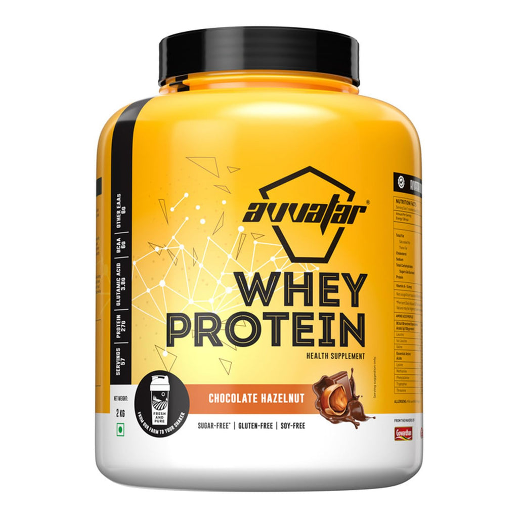 avvatar WHEY PROTEIN | 2Kg | Chocolate Hazelnut Flavour | 27g Protein | 57 Servings | Isolate & Concentrate Blend