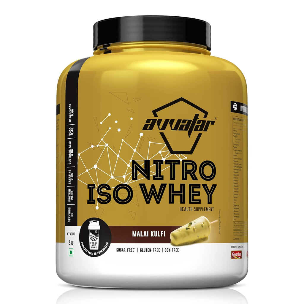 avvatar NITRO ISO WHEY | 2Kg | Malai Kulfi | 28.5g Protein | 50 Servings | 2.8g Creatine Monohydrate| Ultimate muscle building formula, increase strength & exercise performance