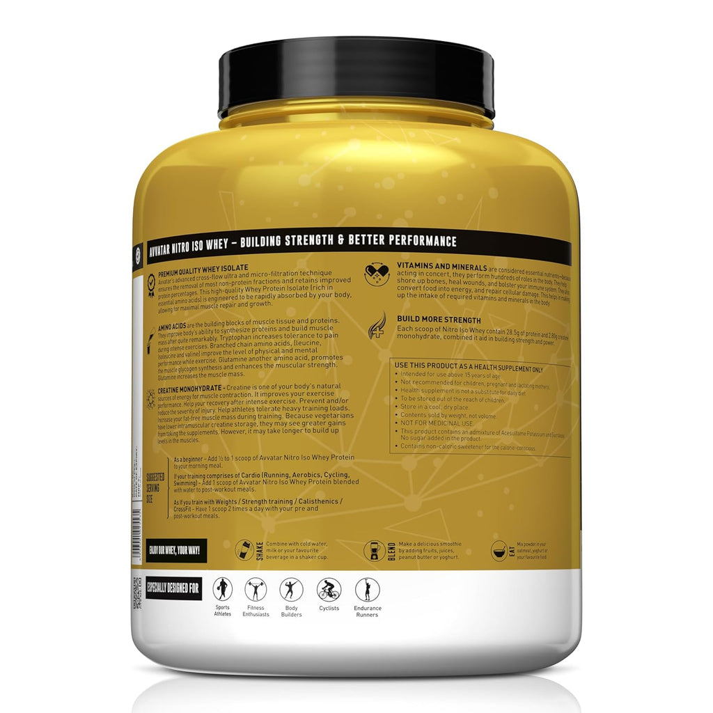 avvatar NITRO ISO WHEY | 2Kg | Malai Kulfi | 28.5g Protein | 50 Servings | 2.8g Creatine Monohydrate| Ultimate muscle building formula, increase strength & exercise performance
