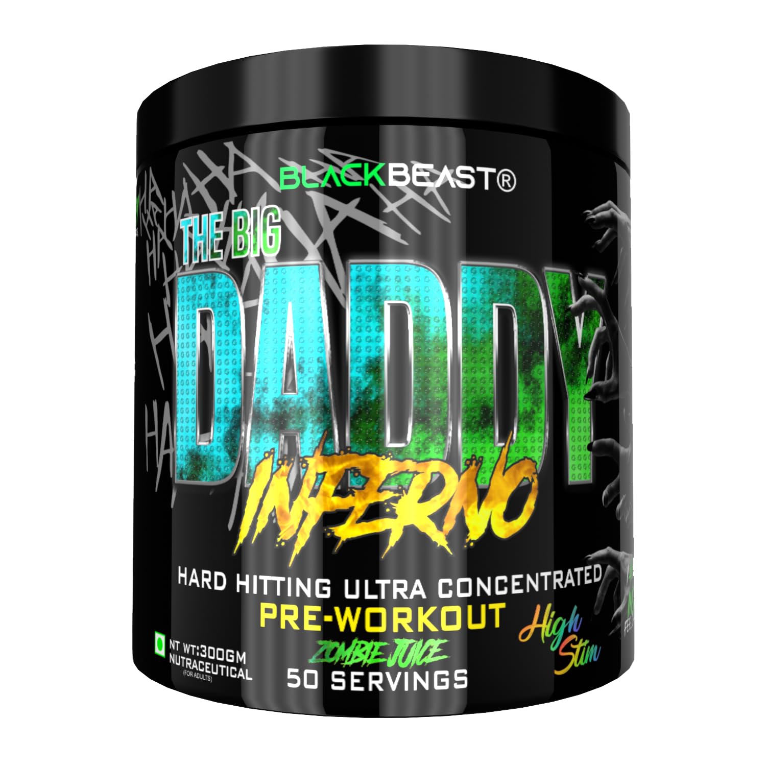 Black Beast The Big Daddy Inferno Pre workout (ZOMBIE JUICE) 4500mg Aminature® Fermented Citrulline Malate, 150mg Alpha GPC, 3000mg Beta Alanine, Boost Focus, Strength, Energy and Pump