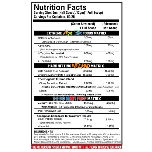Black Beast The Big Daddy Inferno Pre workout (ZOMBIE JUICE) 4500mg Aminature® Fermented Citrulline Malate, 150mg Alpha GPC, 3000mg Beta Alanine, Boost Focus, Strength, Energy and Pump