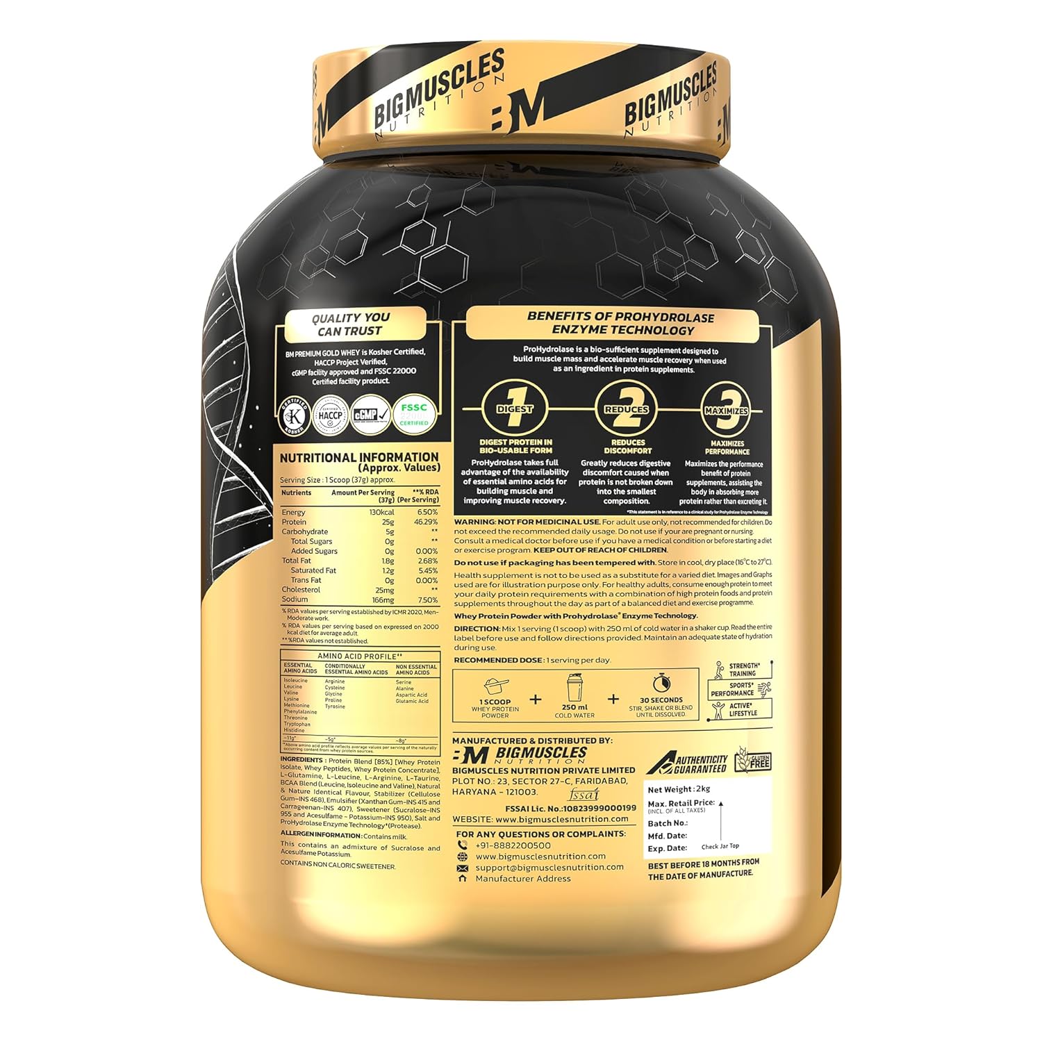Bigmuscles Nutrition Premium Gold Whey 2Kg Whey Protein Isolate Blend |USA FDA REGD. BRAND | 25g Protein Per Serving [Rich chocolate]