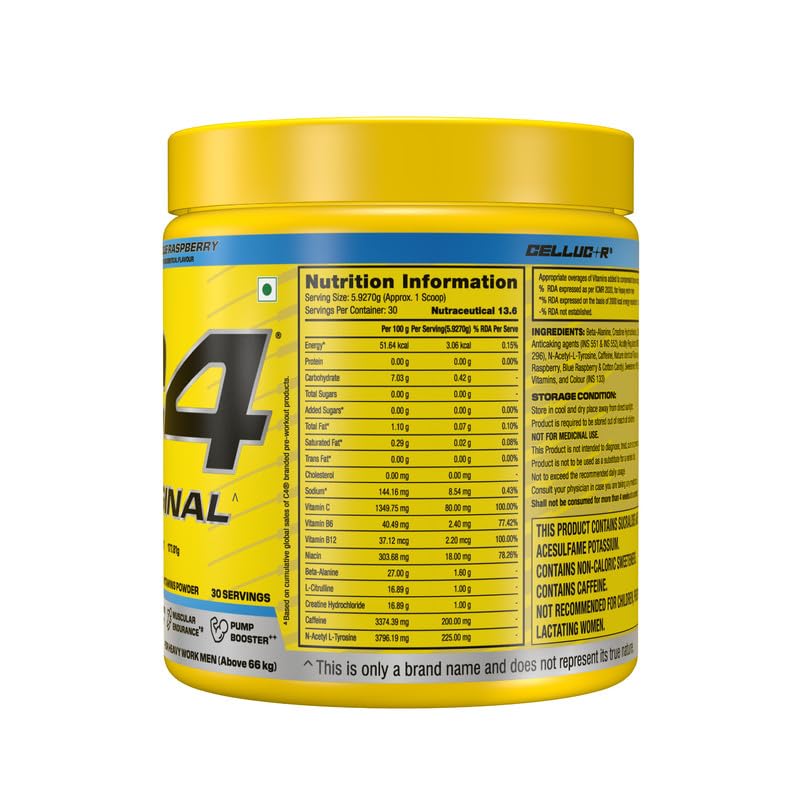 Cellucor C4 Original Pre-Workout Powder with L-Citrulline and Caffeine with Vitamin Powers - Icy Blue Raspberry, 30 servings, 164gm