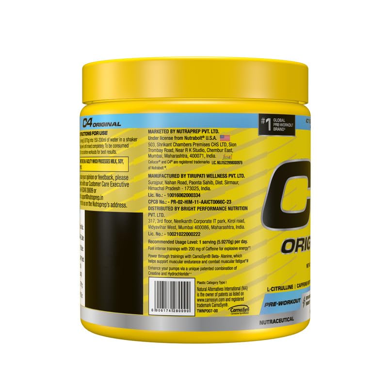 Cellucor C4 Original Pre-Workout Powder with L-Citrulline and Caffeine with Vitamin Powers - Icy Blue Raspberry, 30 servings, 164gm