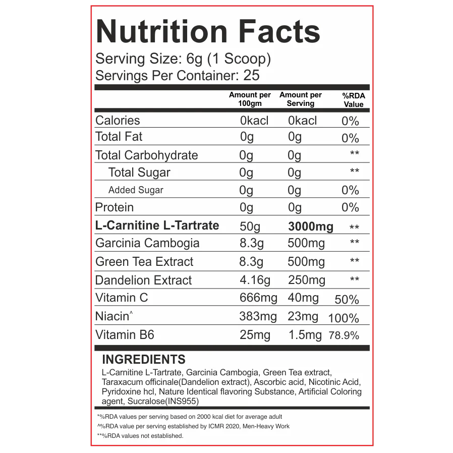 Redskull nutrition CARNIVOX 3000MG L CARNITINE |Triple Strength Formula |Fast-Acting for Fat Loss Pre Workout (150 g, Orange Candy)