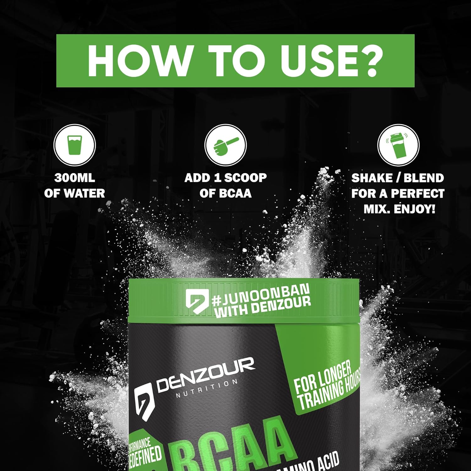 DENZOUR NUTRITION BCAA Muscle Recovery Drink with 5000mg BCAA, 2500mg Leucine | Support training, Encourage Muscle Geowth Pre/Post & Intra Workout Supplement- Watermelon Flavour, 300g (30 Servings)