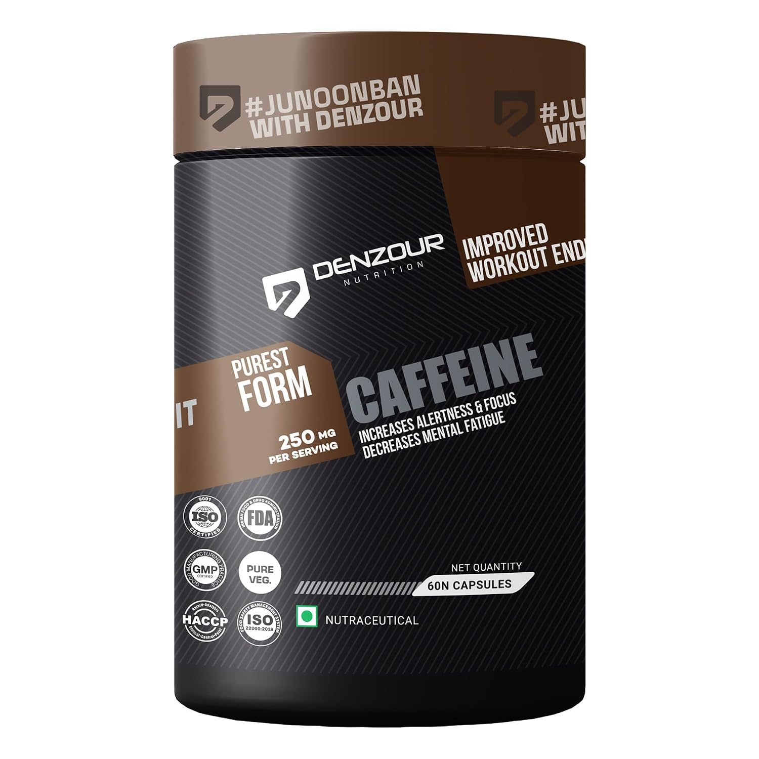 DENZOUR NUTRITION Caffeine 250mg Capsules Per Serving | Help Increased Alertness and Focus, Boosted Energy Levels, Fatigue Reduction, Metabolic Boost- 60 Capsules (60 SERVINGS)