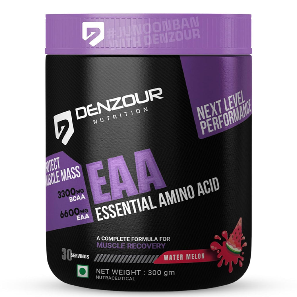 DENZOUR NUTRITION EAA Powder (Watermelon) | Sugar Free Intra/Post Workout Drink | 6600mg EAA & 3300mg BCAA | 2:1:1 Ratio | All 9 Essential Amino Acids | Supports Muscle Recovery & Hydration | 300g (30 Servings)