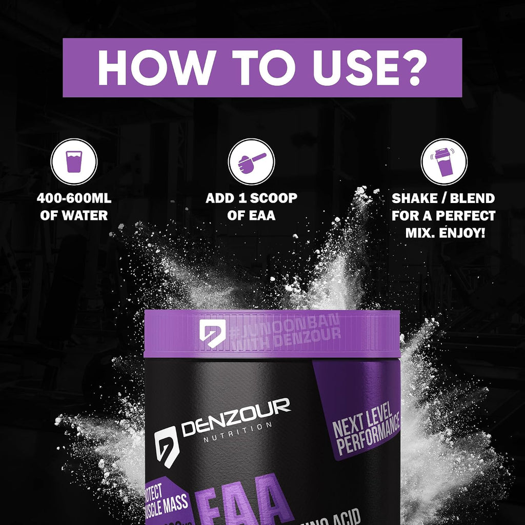 DENZOUR NUTRITION EAA Powder (Watermelon) | Sugar Free Intra/Post Workout Drink | 6600mg EAA & 3300mg BCAA | 2:1:1 Ratio | All 9 Essential Amino Acids | Supports Muscle Recovery & Hydration | 300g (30 Servings)