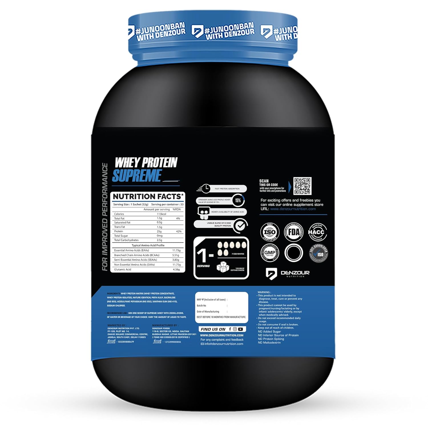 DENZOUR NUTRITION Whey Protein Supreme | Easy Digesting Muscle Recovery, Muscle Growth & Improved Strength | 25gm Protein, 5.5g BCAA Per SCOOP, Dark Chocolate- 1Kg/2.2 lbs (30 Servings)