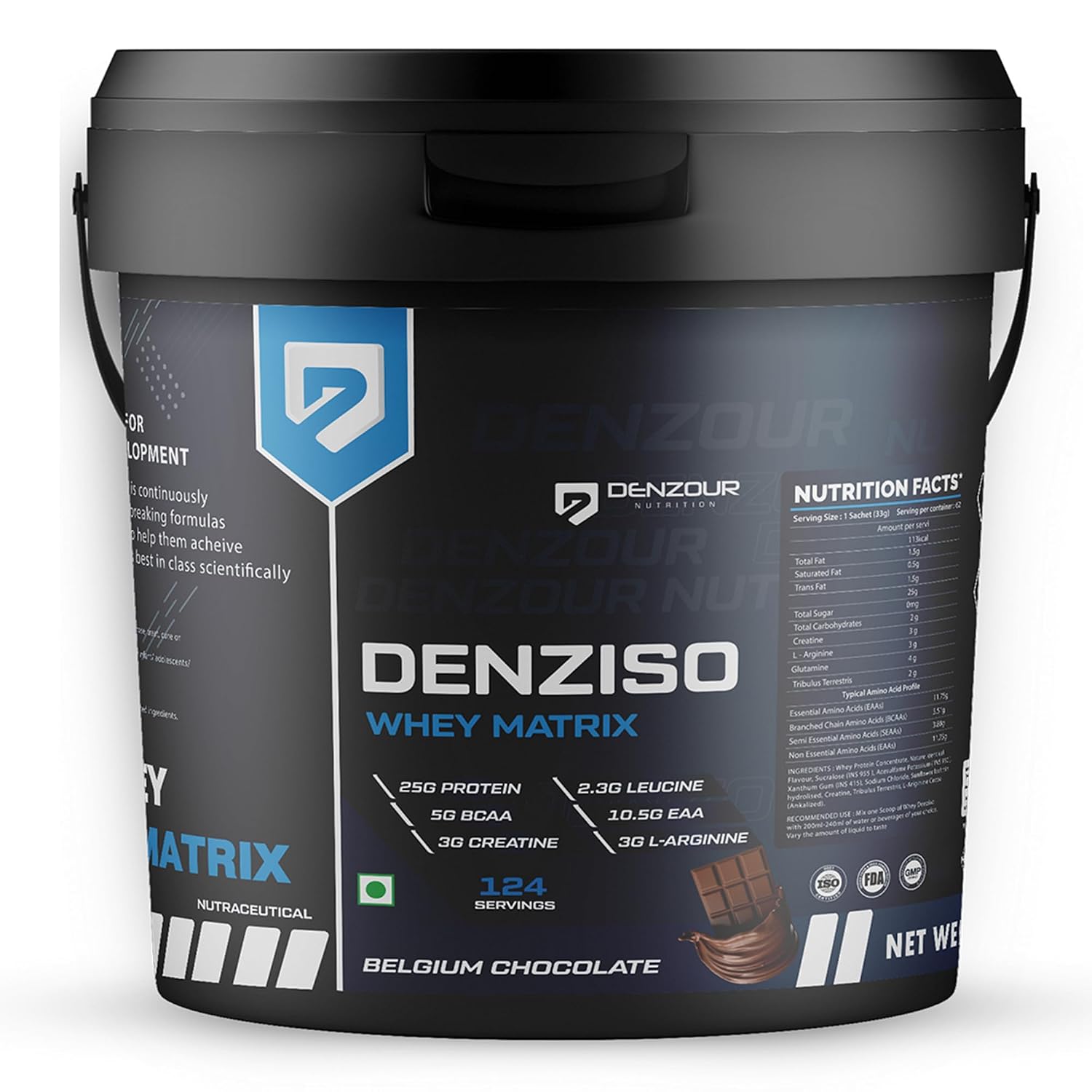 DENZOUR NUTRITION Denziso Whey matrix Protein, Easy Digesting Faster Muscle Recovery & Improved Strength Supplement Protein Powder for Men & Women | 25g Protein (Belgium Chocolate, 4.09Kg)