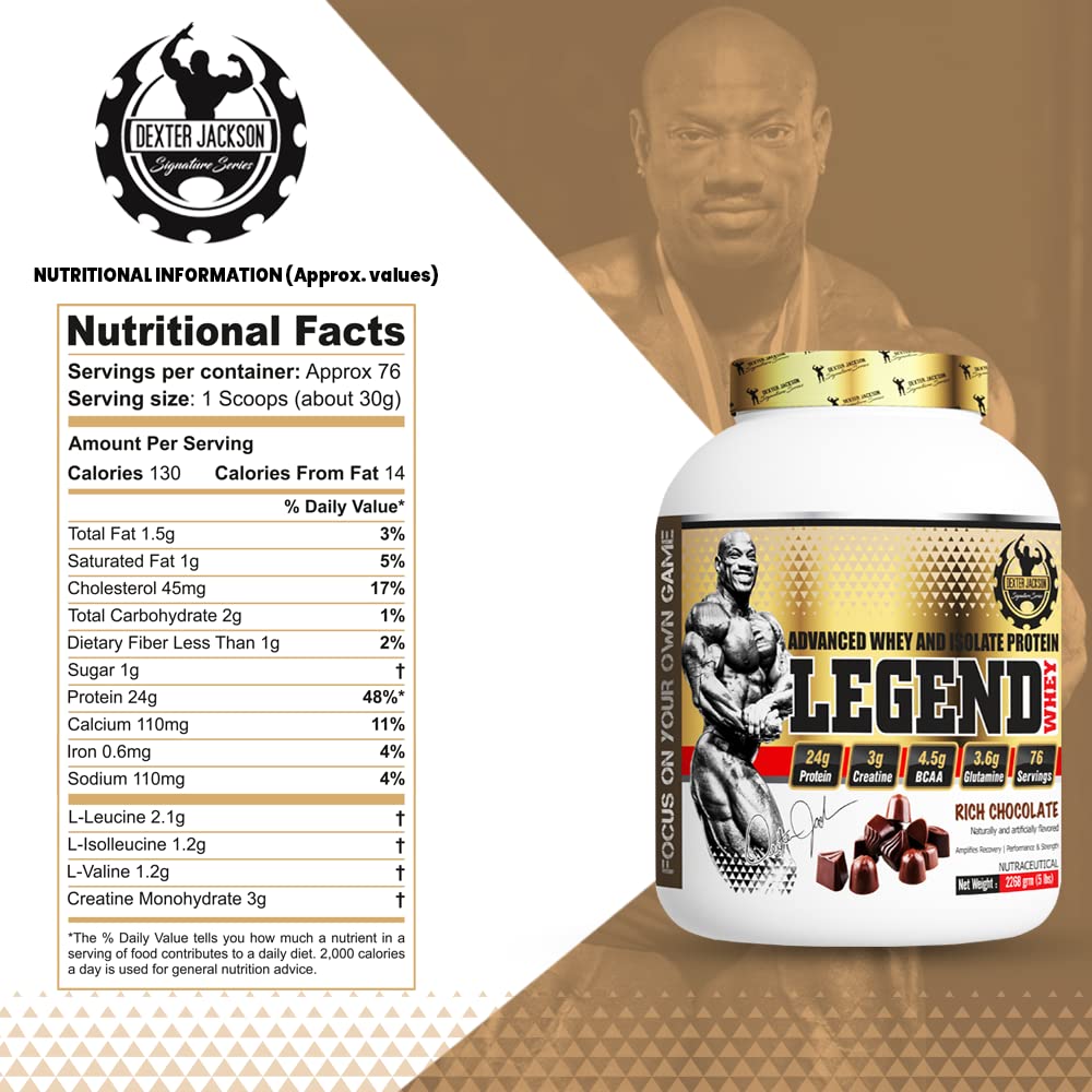 Dexter Jackson Signature Series Legend Whey - Advance Whey And Isolate Protein, 2.27 Kg (5 Lb) - Rich Chocolate | Premium Blend For Muscle Recovery And Growth
