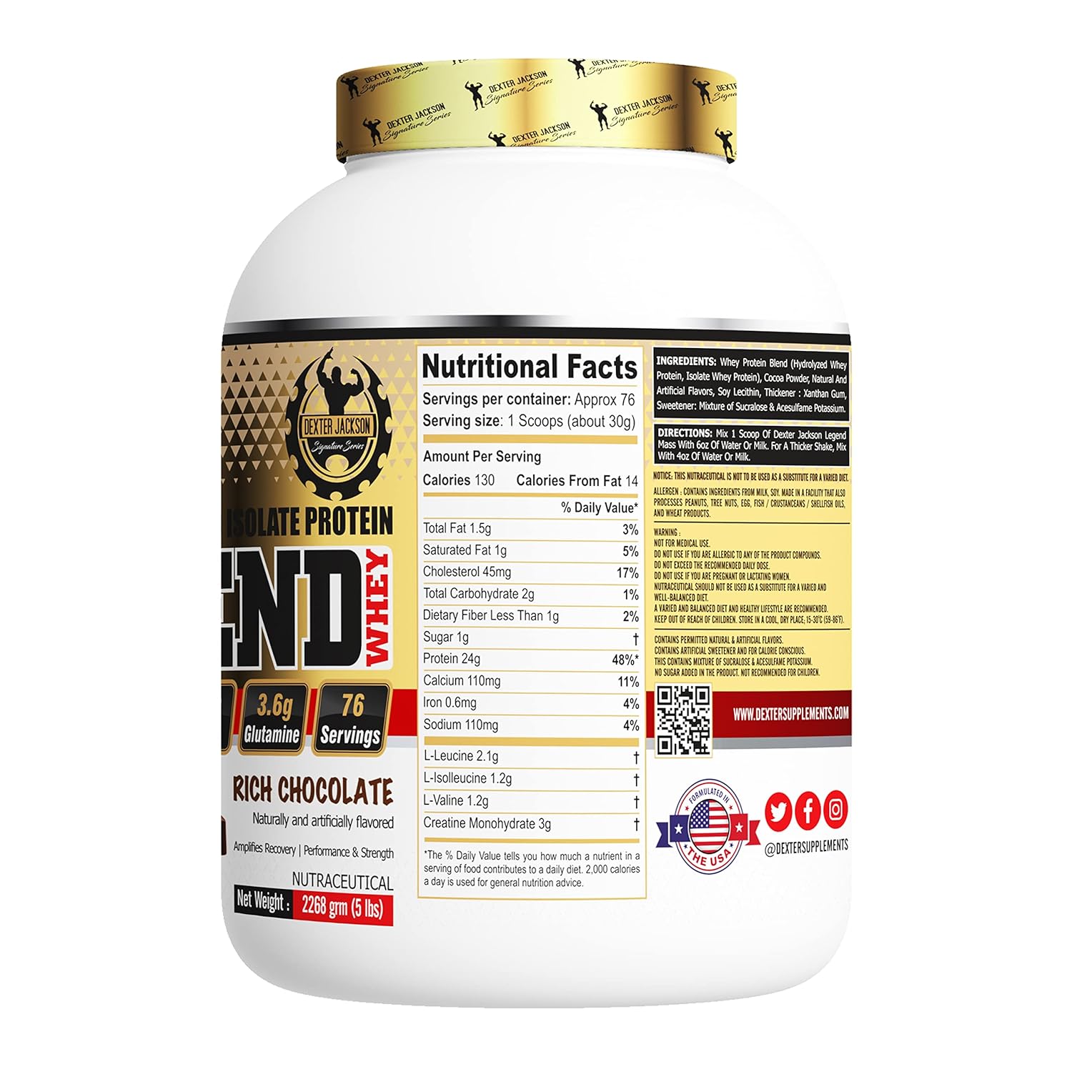 Dexter Jackson Signature Series Legend Whey - Advance Whey And Isolate Protein, 2.27 Kg (5 Lb) - Rich Chocolate | Premium Blend For Muscle Recovery And Growth
