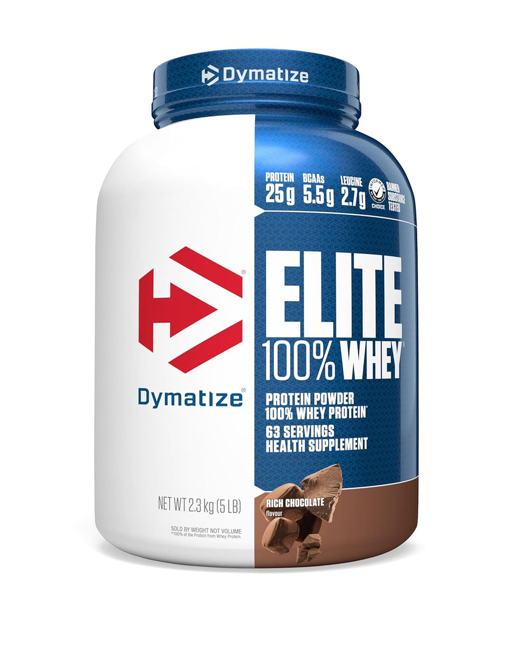 Dymatize Nutrition Elite 100% Whey Protein | Muscle Recovery | 25g Protein, 5.5g BCAA | Fast-Absorbing Protein | Gluten-Free | Blend with BCAAs & Glutamine | Rich Chocolate | 5 Lbs