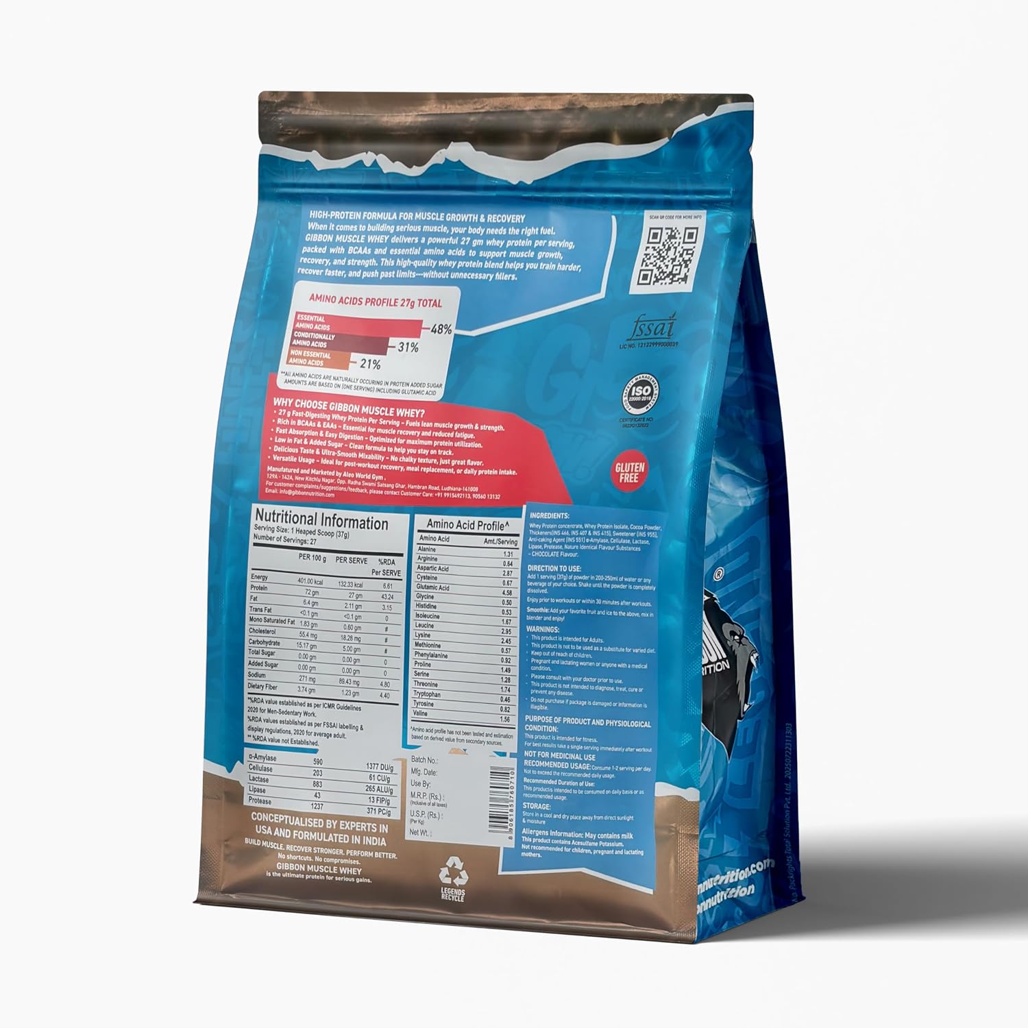Gibbon Muscle Whey | Pro Series Formula | Nutraceutical with no Amino Spiking | 60 Servings (1 Kg, Swiss Chocolate)