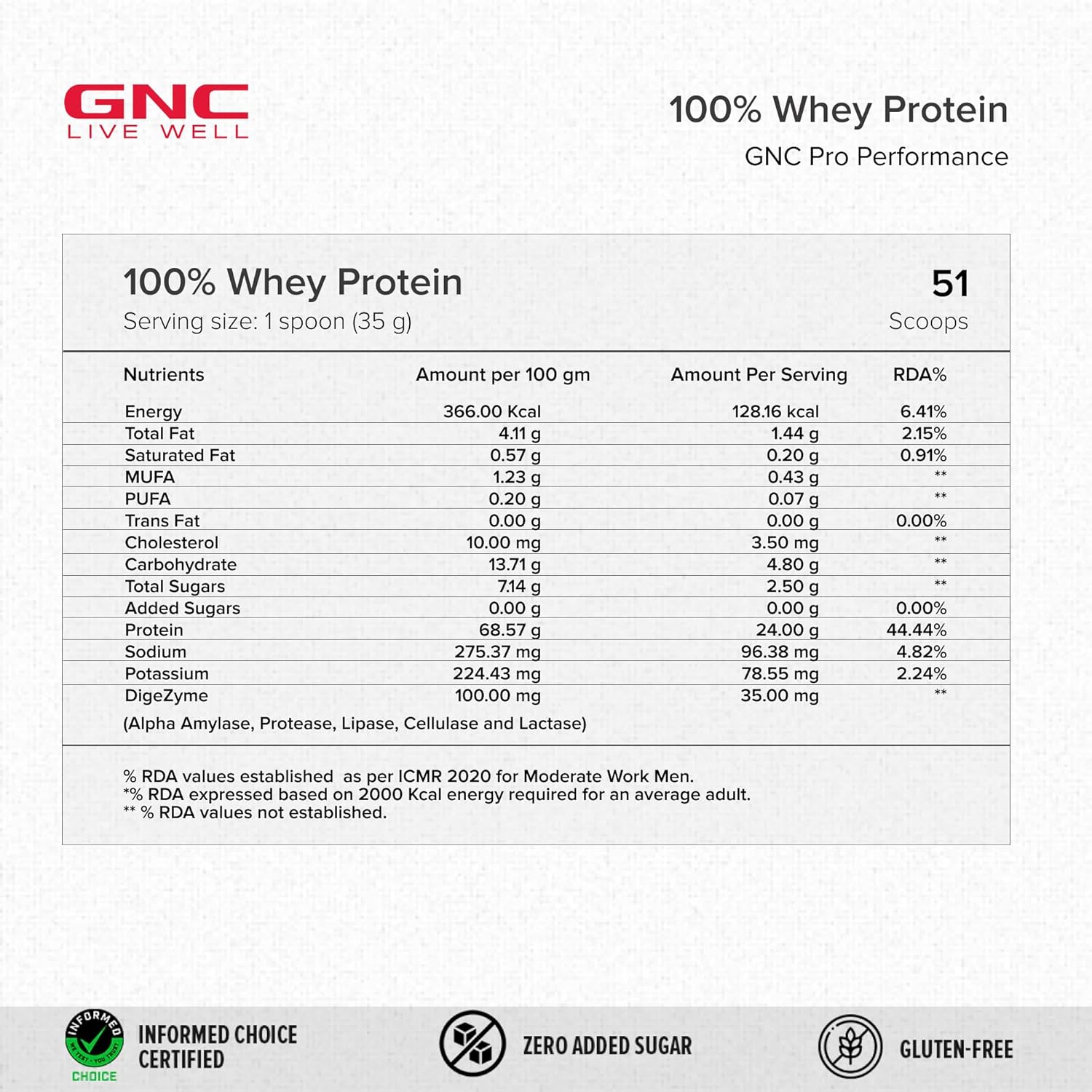 GNC Pro Performance 100% Whey Protein | 4 lbs, 1.81 Kg | Muscle Growth | Muscle Recovery | DigeZyme® For Easy Digestion | Informed Choice Certified | 24g Protein | 5.5g BCAA | Chocolate Fudge