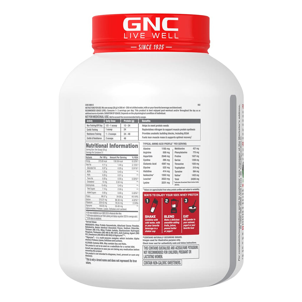 GNC Pro Performance 100% Whey Protein | 4 lbs, 1.81 Kg | Muscle Growth | Muscle Recovery | DigeZyme® For Easy Digestion | Informed Choice Certified | 24g Protein | 5.5g BCAA | Chocolate Fudge