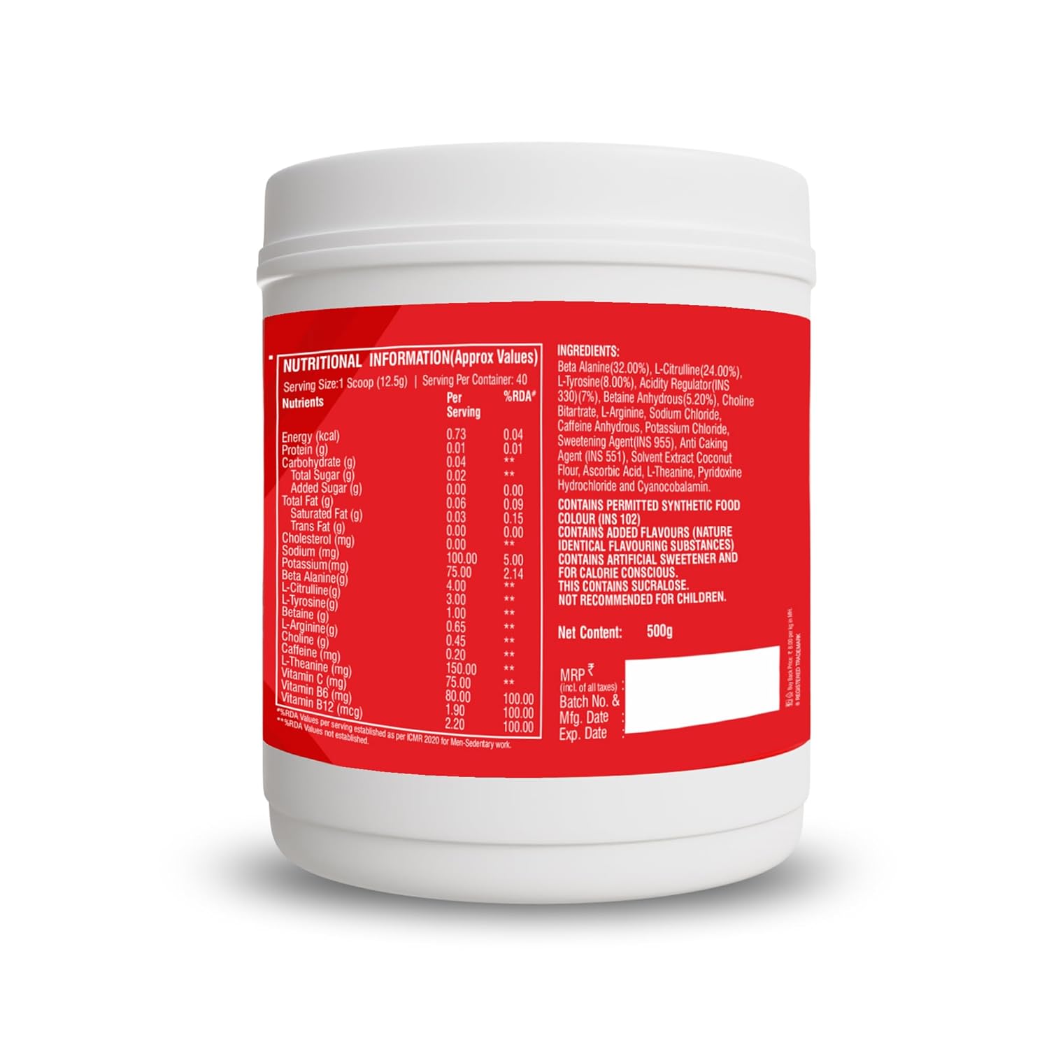 Healthfarm Thpre X Pre Workout Powder| Sports Nutrition Supplement for Men & Women - For Working Out, Hydration, Mental Focus & Energy - 40 Servings (500G, Island Crush)