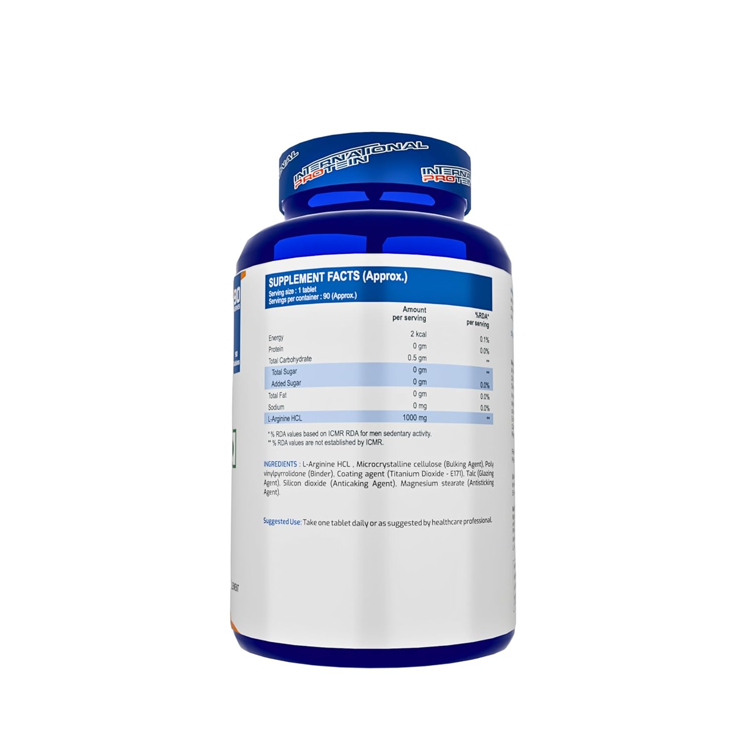 International Protein L-Arginine 1000mg Tablets for Men & Women | Amino Acid Supplement for Active Lifestyle & Workout Support | 90 Tablets