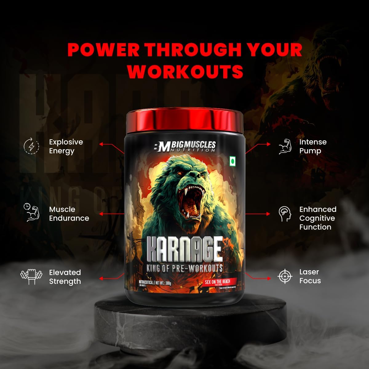 Bigmuscles Nutrition Karnage Pre workout [60 Servings, Arctic Blast] | Pre-workout Supplement Supports to Improve Focus, Strength, Energy and Pump, Banned Substance Tested, Dope Free, 300g