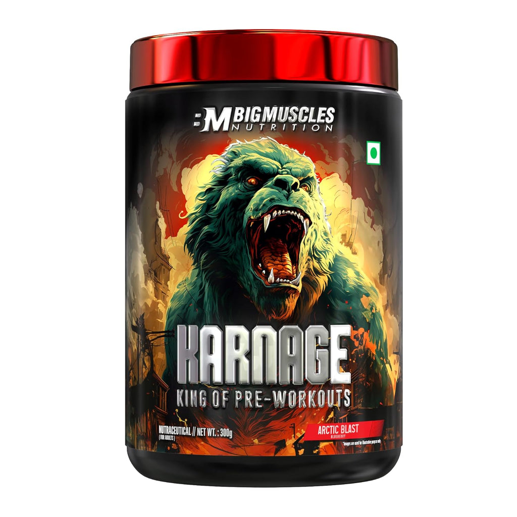 Bigmuscles Nutrition Karnage Pre workout [60 Servings, Arctic Blast] | Pre-workout Supplement Supports to Improve Focus, Strength, Energy and Pump, Banned Substance Tested, Dope Free, 300g