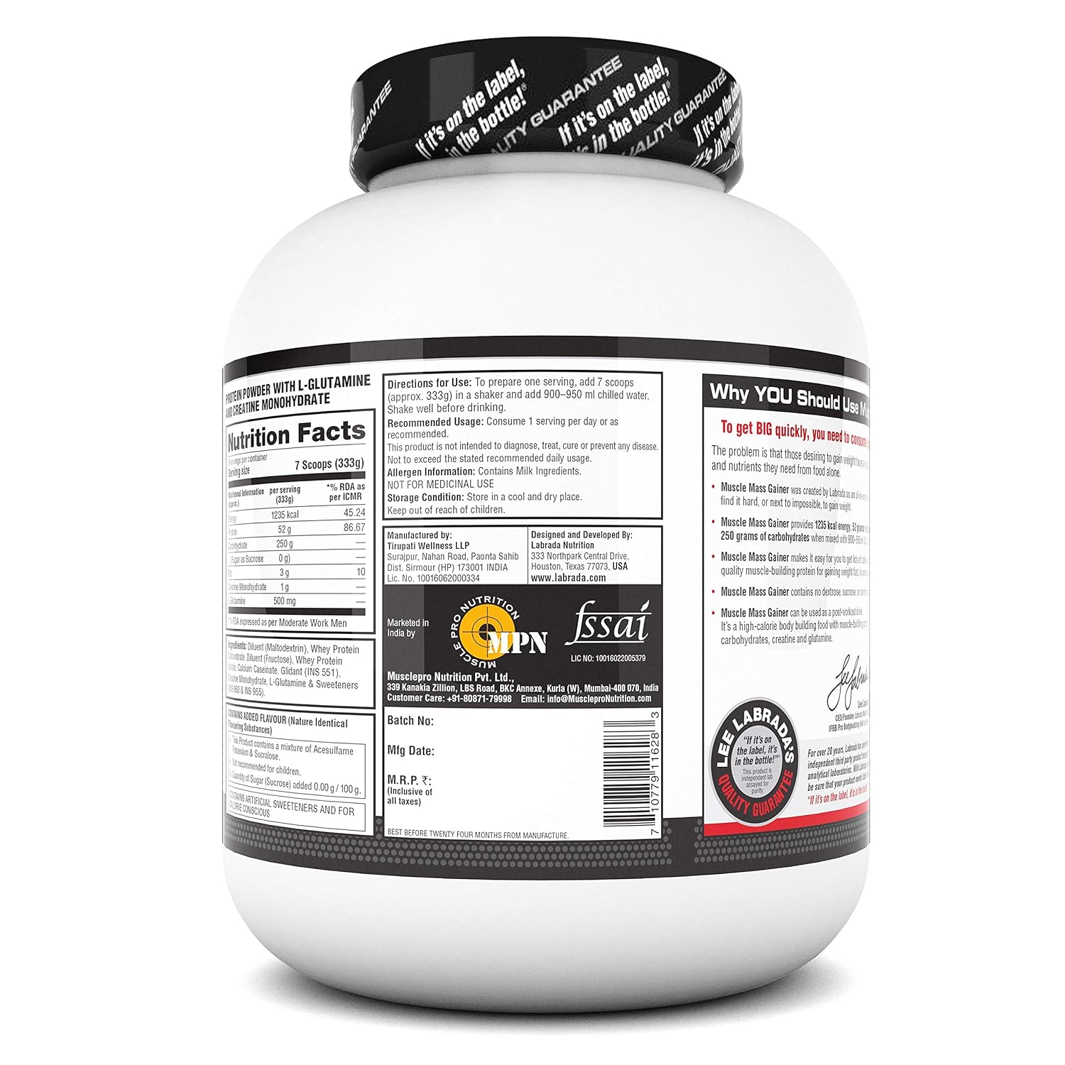 Labrada Muscle Mass Gainer, Vanilla, 3kg